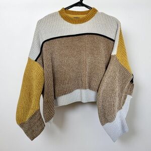 Urban Outfitters Colorblock Sweater - Mustard, Brown, Cream